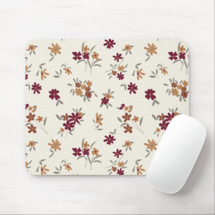 Floral Pattern Gold Gray Maroon Ditsy Mousepad