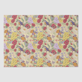 Floral Pattern Hydrangea Lilac Bluebell Birds Seidenpapier