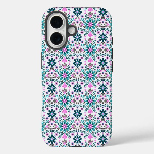Floral Pattern in Hibiscus and Turquoise Case-Mate iPhone Hülle (Rückseite)