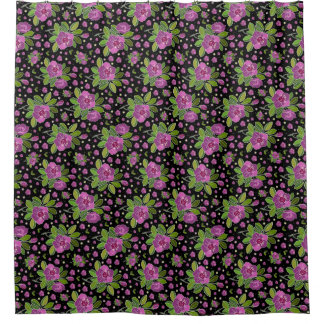 Floral Pattern Lilac Pink Green Black Duschvorhang