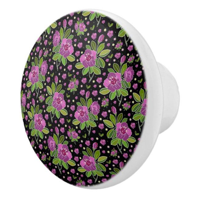 Floral Pattern Lilac Pink Green Black Keramikknauf (Rechts)