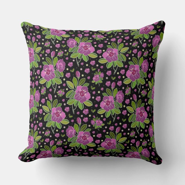 Floral Pattern Lilac Pink Green Black Kissen (Vorderseite)