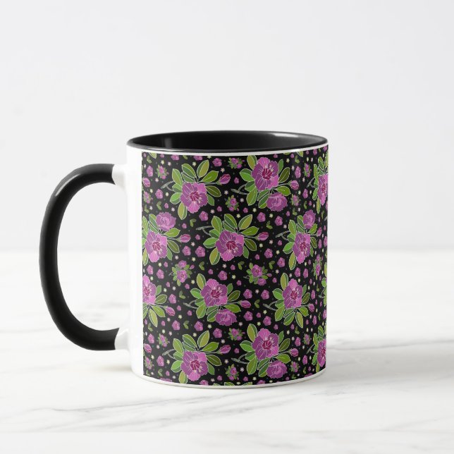 Floral Pattern Lilac Pink Green Black Tasse (Links)