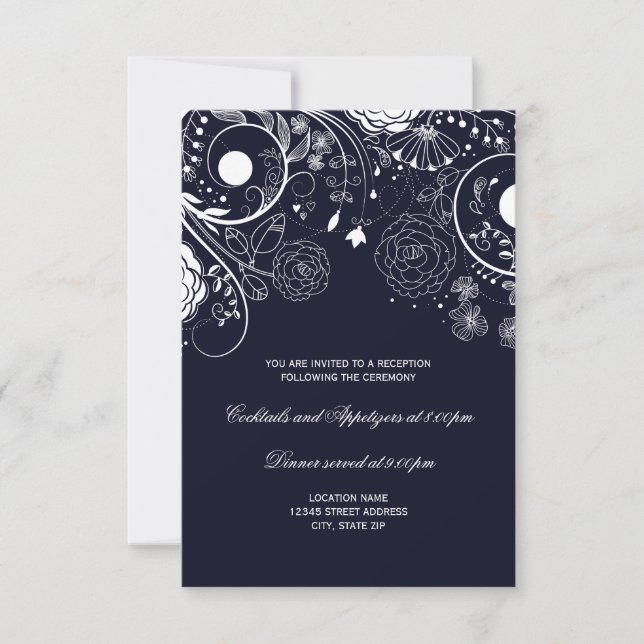 Floral Pattern Marine - Empfang Einladung (Vorderseite)