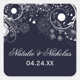 Floral Pattern Navy/White - Square Sticker