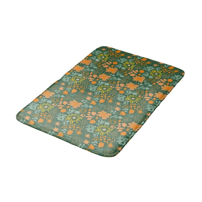 Floral pattern on a dark green background  badematte (Schrägansicht)
