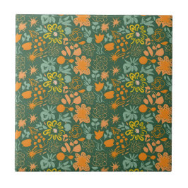 Floral pattern on a dark green background fliese