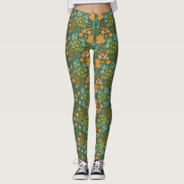 Floral pattern on a dark green background leggings