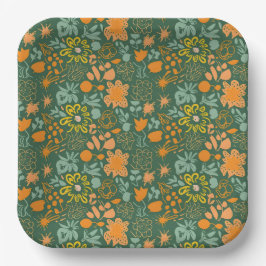 Floral pattern on a dark green background pappteller