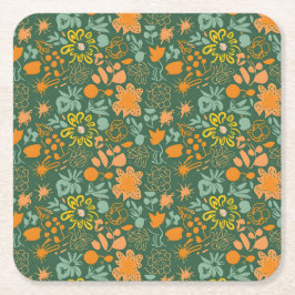 Floral pattern on a dark green background rechteckiger pappuntersetzer