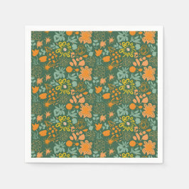 Floral pattern on a dark green background serviette