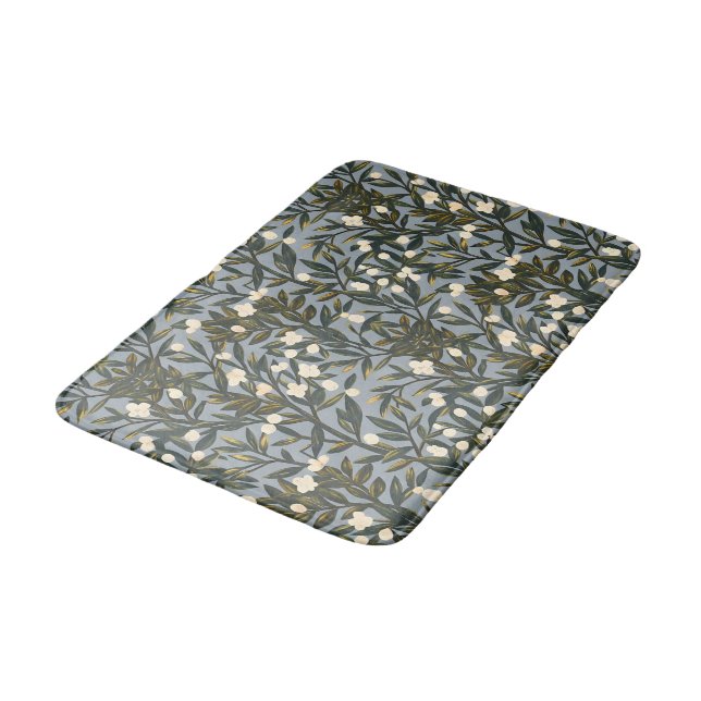 Floral pattern on  dusty blue-gray background badematte (Schrägansicht)