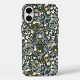 Floral pattern on  dusty blue-gray background iPhone 16 plus hülle