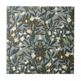 Floral pattern on  dusty blue-gray background fliese