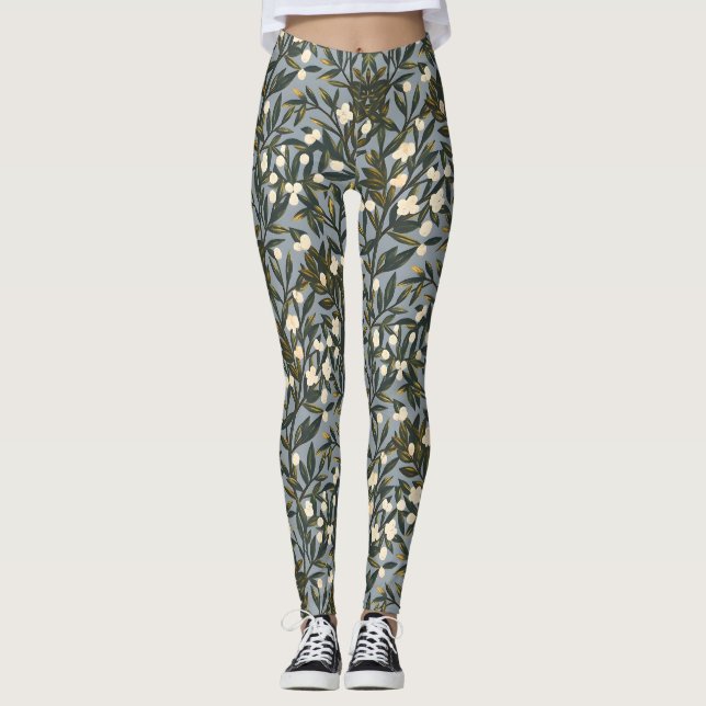Floral pattern on  dusty blue-gray background leggings (Vorderseite)