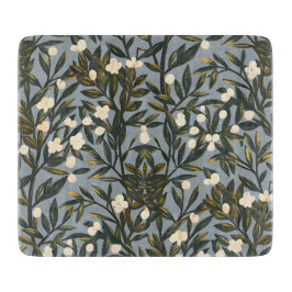 Floral pattern on  dusty blue-gray background schneidebrett