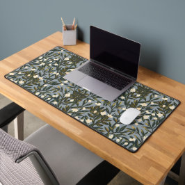 Floral pattern on  dusty blue-gray background schreibtischunterlage