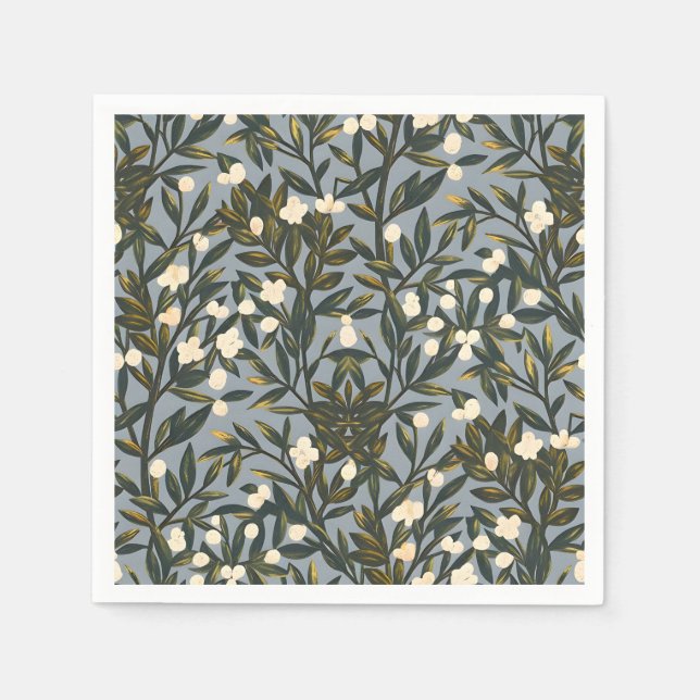 Floral pattern on  dusty blue-gray background serviette (Vorderseite)