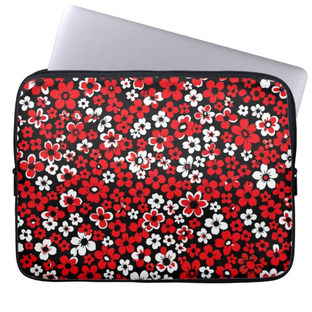 Floral pattern red and white laptopschutzhülle (Vorderseite)