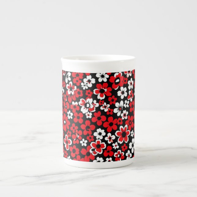 Floral Pattern Red and White  Prozellantasse (Vorderseite)