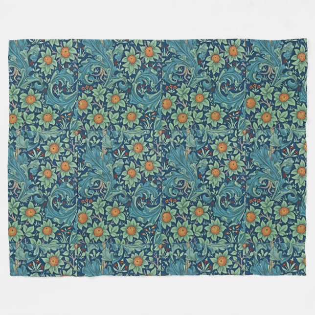 Floral Pattern William Morris Red Yellow Blue Gree Fleecedecke (Vorderseite (Horizontal))