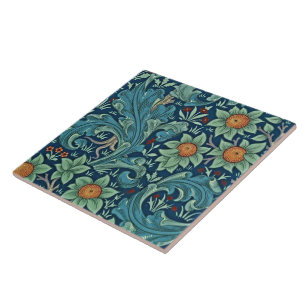 Floral Pattern William Morris Red Yellow Blue Gree Fliese