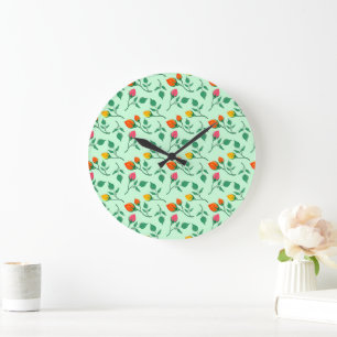 Floral pattern with colored rose flowers große wanduhr
