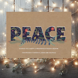 Floral Peace Kraft Paper Look Corporate Card Feiertagskarte