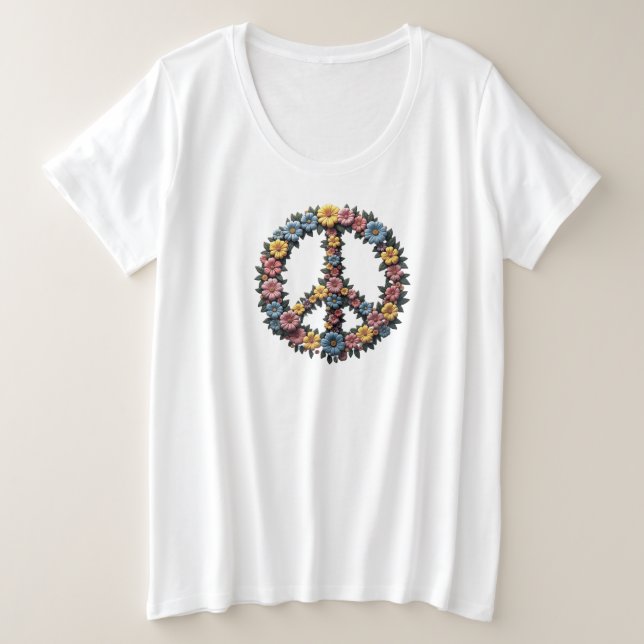 Floral Peace Sign Plus Size Tee (Design vorne)