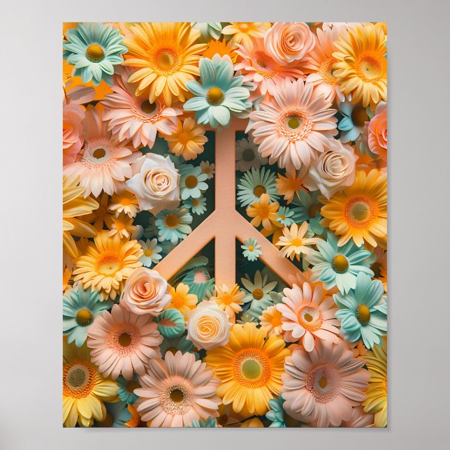 Floral Peace Symbol Art Poster - Retro 60er Blume (Vorne)