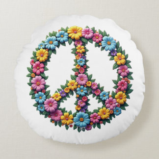 Floral Peace Symbol Round Pillow Rundes Kissen