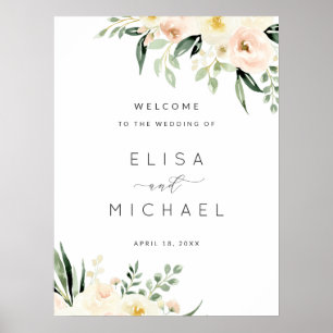 Floral Peach Blush Minimal Modern Wedding Sign Poster