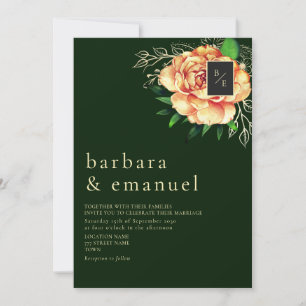 Floral Peach Emerald Green Wedding Einladung