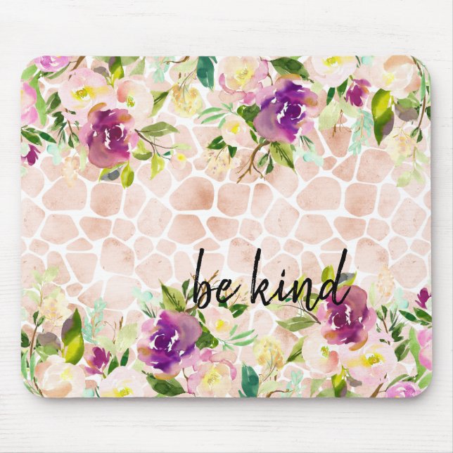 Floral Peach Giraffe Print Mousepad (Vorne)