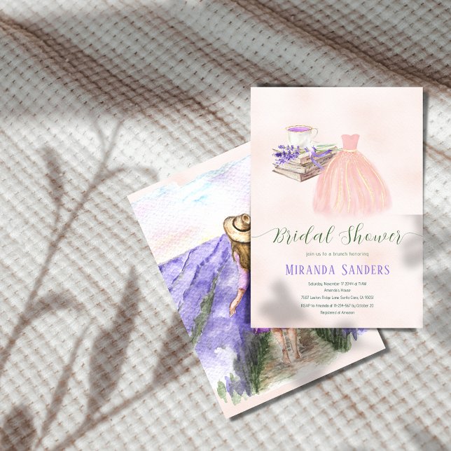 Floral Peach Lavender Dress Book Teezeremonie Brun Einladung (Von Creator hochgeladen)