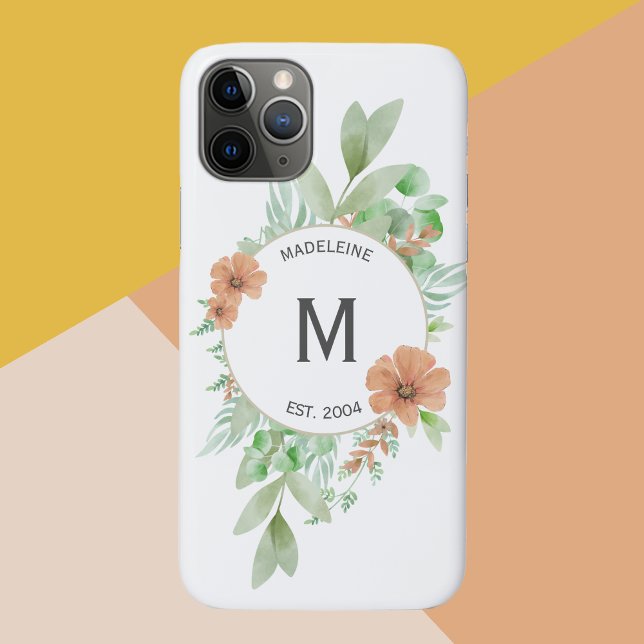 "Floral Peach" - Personalisiert CaseMate iPhone Ca Case-Mate iPhone Hülle (Personalised phone cover with name and initials, 'floral peach' design)