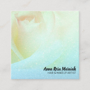 *~* Floral Peach Rose Glitzer Aqua Business Card Quadratische Visitenkarte