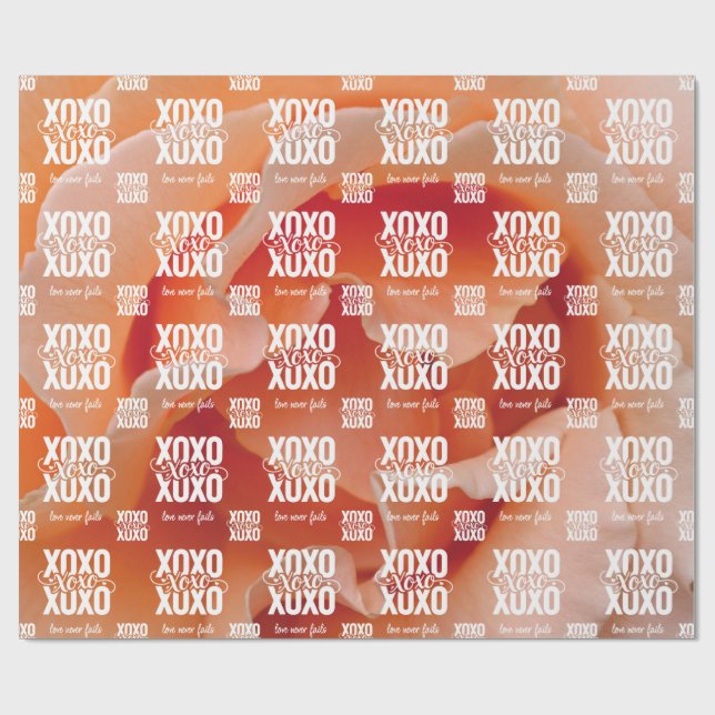 Floral Peach Rose Love Never Fails XOXO Valentine Geschenkpapier (Flach)