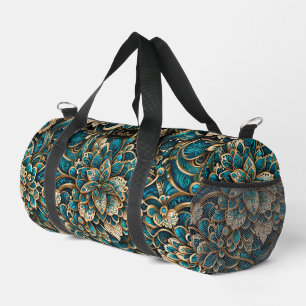 Floral Peacock Blue Mandala Duffle Bag