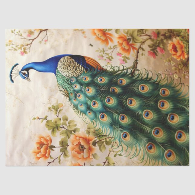 Floral Peacock Decoupage Seidenpapier (Vorderseite)