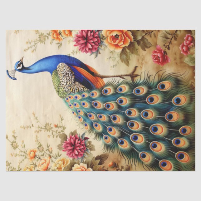Floral Peacock Decoupage Seidenpapier (Vorderseite)