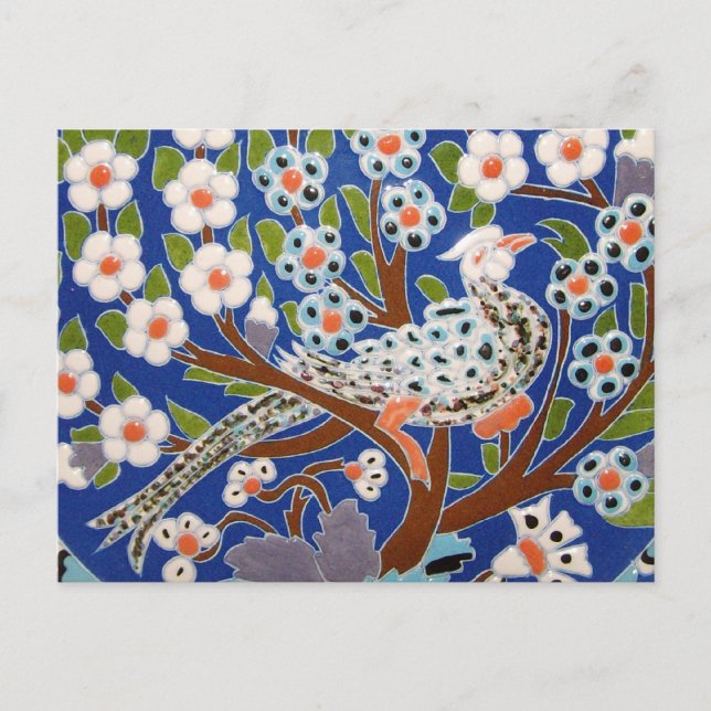 Floral Peacock Tile Art Postkarte (Vorderseite)