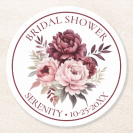 Floral Peony Burgundy Pink Peonies Brautparty Runder Pappuntersetzer