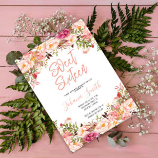 Floral Peony Pink Blush Sechzehn Geburtstag Einladung