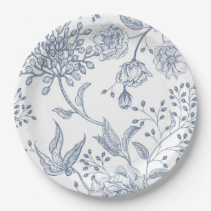Floral Periwinkle Blue Elegante Hochzeitsdusche Pappteller