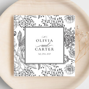 Floral Periwinkle Elegante Black Wedding Serviette