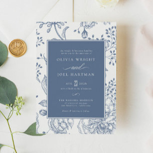 Floral Periwinkle Elegante Hochzeit Einladung