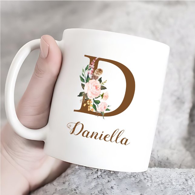 Floral Personalisiert Bridesmaid Letter D Gift Kaffeetasse (Von Creator hochgeladen)