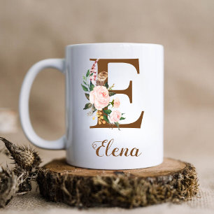 Floral Personalisiert Bridesmaid Letter E Gift Kaffeetasse