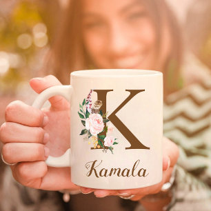 Floral Personalisiert Bridesmaid Letter K Gift Kaffeetasse